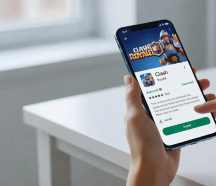 Ekran pobierania Clash Royale z Google Play prezentowany na telefonie