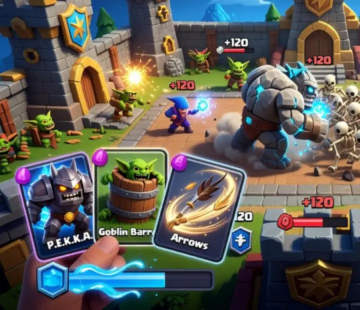 Ilustracja przedstawiająca strategiczną rozgrywkę w Clash Royale