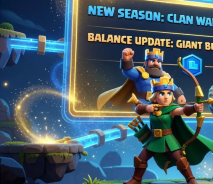Dynamiczna scena bitewna z Clash Royale ilustrująca aktualności w grze
