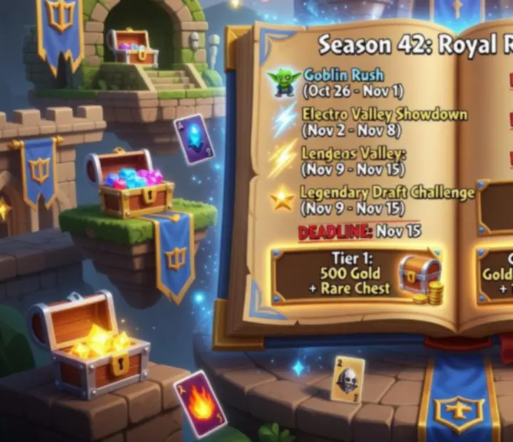 Harmonogram sezonowych wydarzeń Clash Royale przedstawiony w formie osi czasu